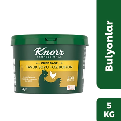 Knorr Chef Base Tavuk Bulyon 5KG - Yemeklerin tadını iyileştirmeye yardımcı baz tavuk lezzeti sunar.